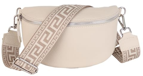 MIRROSI® Bauchtasche Damen, Echtleder, Made in Italy, Umhängetasche, Brusttasche, Crossbody Bag (1 Tasche & 2 Gurte)