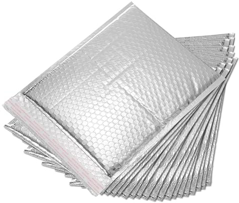 QUARKZMAN Thermische Luftpolstertasche, 11 × 9,4 Zoll Silber Selbstklebende | Kühle Luftpolstertaschen Folien-Versandtaschen für Bücher, Lebensmittel, Kosmetik, Packung mit 20