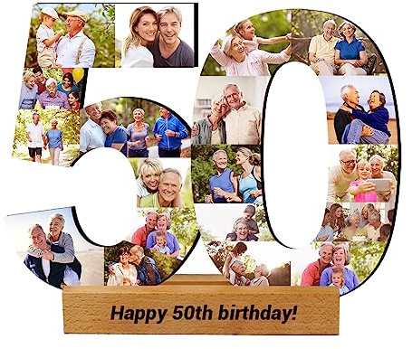 Personalizado Collage de Fotos para 50 Cumpleaños, Placa de Madera, Marco de Collage de Fotos de Aniversario o Regalo Personalizado para Cualquier Número, Decoración