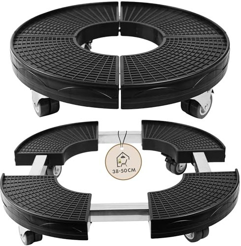 TTL HOME Pflanzenroller VERSO Ø 38-50cm – Rollbrett wetterfest rund mit Gummi Rollen & Bremse 360 ° drehbar - 150 kg Traglast - Rollwagen Blumenroller für Pflanzen Blumen Vasen Outdoor & Indoor