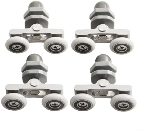 Lot de 4 roulettes doubles pour porte de douche, 19/23/25/27 mm de diamètre, poulies silencieuses, convient pour les cabines de salle de bain (27 mm)