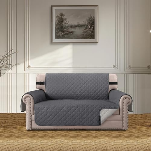 BellaHills Sofa Überzug Übergröße 2 Sitzer (140CM), Waschbar Weiche Couch Überzug Sofa Bezug für Wohnzimmer, Anti-rutsch Sofaüberwürfe für Hund Katze, Grau