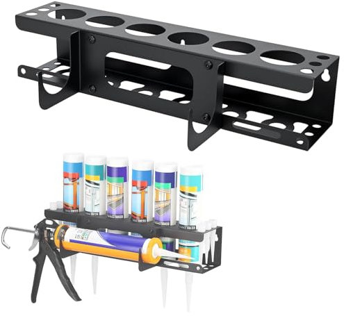 Silicone Tube Storage Holder, Wall Mount Caulking Tube Storage Rack,Caulking Guns Metal Holder Van Tool Storage,Van Racking Accessories Holds 6 Tubes Caulking Nozzle