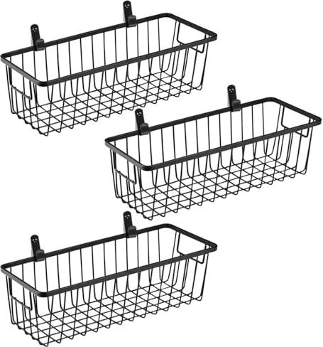 SheeChung Hanging Wall Wire Baskets - Small, 3 Pack - Portable Metal Wall Mount Basket, Farmhouse Rustic Home Food Storage Organizer for Cabinets, Pantry, Closets, Bathroom, Kitchen, Bedroom (Black) | 3 Pack Small, Farmhouse Rustic Home Food Storage Organizer for Cabinets, Pantry, Closets, Bathroom, Kitchen, Bedroom (Black)