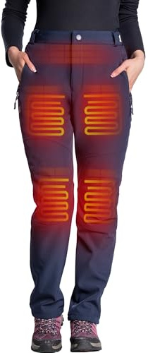 DEWBU Heated Pants for Women with 12V Battery Pack Fleece Lined Outdoor Softshell Pants Electric Heating Trousers, Women's Dark Blue, L
