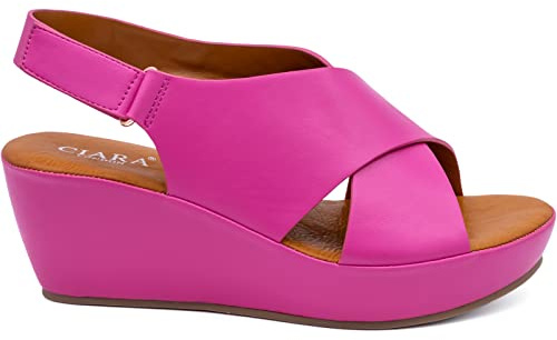 CIARA LONDON Ladies Slip On Mid Heel Wedge Casual Summer Sandals, Hook & Loop, Slingback, Open Toe