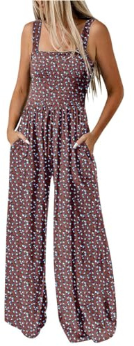 DHYUEN Overall Damen Festlich Spaghettiträger Mit Taschen Playsuit Arbeitsoverall Baggy Jogginghose Strandhose Ärmellos Sommer Jumpsuit Sporthose Sommer Jumpsuit Damen（Dark Purple，XXL）