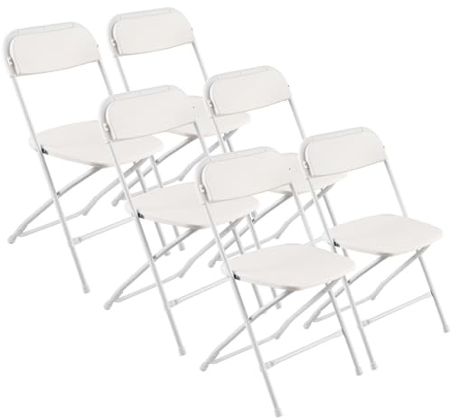 VEVOR Set di 6 Sedie Pieghevoli in Plastica con Struttura in Metallo Resistente, Sedie da Tavolo Portatili Impilabili per Interni ed Esterni, Sgabello in Metallo Pieghevole per Casa, Cortile, Bianco