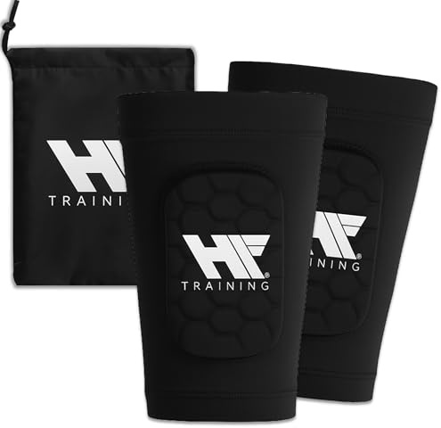 HF Training® 3in1 Schienbeinschoner Fußball Herren, Damen & Kinder mit integriertem Strumpf (Gr. S - L) - Schienbein-Schutz inkl. Socke für maximalen Schutz - Schienbein-Schützer (Schwarz)