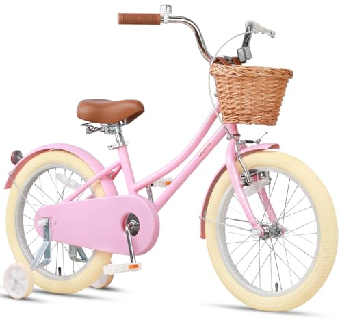 Glerc 18 Zoll Kinder Mädchen Fahrrad für 5 6 7 8 9 Jahre alt klein mit Baske, rosa