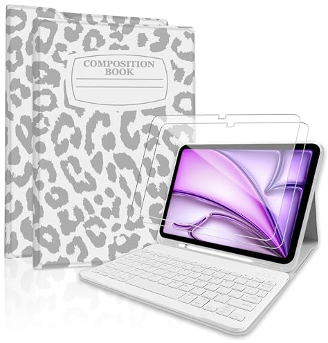 TopPerfekt Funda para iPad Air 11 (M3 2025/M2 2024) con teclado Bluetooth con protector de pantalla, paquete de 2 unidades de vidrio templado de dureza 9H para iPad Air de 5ª/4ª generación de 10.9