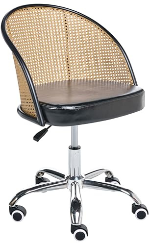 Kontorsstol i Retrodesign med Konstläder PE-Rattan Ryggstöd Wienflätning Snurrfunktion Justerbar Höjd Svart Baltimore