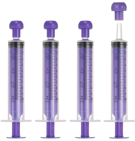 sourcing map Siringhe per l'alimentazione con tappo, siringhe in plastica per l'alimentazione di animali domestici, strumento di misurazione senza ago, 10 ml, (viola, 4 pezzi), destinate a cani/gatti