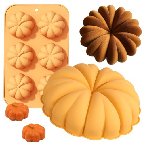 MEZHEN Moules en Silicone Halloween Moulle Silicone Citrouilles Moules à Gâteaux Automne Moules à Pâtisserie Halloween Moule de Cuisson Citrouille Automne Citrouilles
