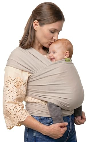 Boba Baby wrap bärare – original bärsele för nyfödda (3,2–15,8 kg), mjuk, säker, handsfree och ergonomisk, perfekt för bekväm bindning, nya föräldrar (beige)