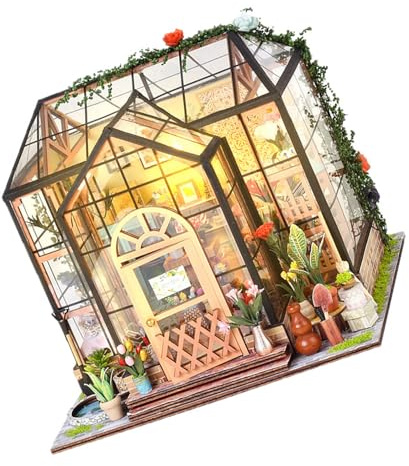 PRETYZOOM Kit de Construcción 3D de Invernadero en Miniatura para Niñas Modelo de Rompecabezas de Madera sin Pilas Juego de Manualidades para Decorar Habitaciones Proyecto Creativo