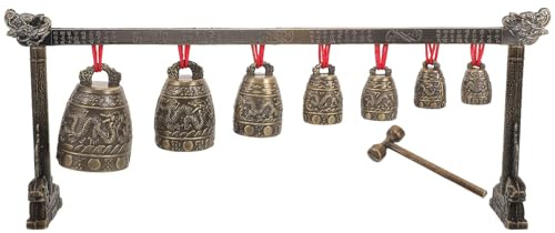Cabilock Campana China Vintage de Aleación de Zinc, Instrumento Musical de Percusión Manual de 7 Campanas Redondas, Compacta para Decoración y Uso en Adultos, Instrumento Tradicional Chino