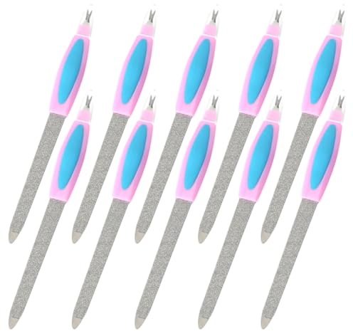 JOINPAYA Set di Lime per Unghie Doppia Estremità in Acciaio Inox 14,5 Cm, 10 Pezzi Striscia di Grana per Rimuovere Pelle Morta, Levigare e Lucidare Unghie, Strumenti Manicure e Pedicure