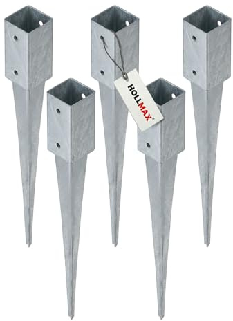 HOLLMAX 5 Stk. Einschlaghülse/Bodenhülse (71 mm), silber verzinkt, für Vierkantpfosten