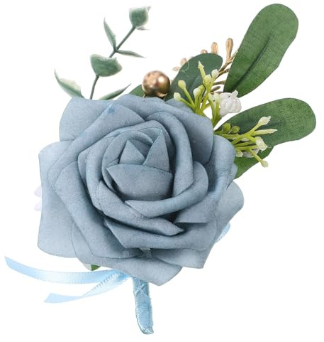 GANAZONO Wedding Artificial Boutonniere Light Blue Corsage for Men Suit, Groom Floral Decoration, Bridal Wedding Supply, Forest Style Simulated Flower Accessory