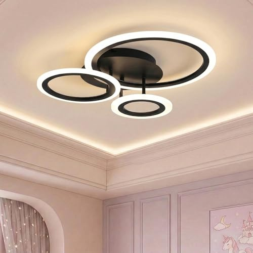 Deckenlampe Kinderzimmer 55CM 42W LED Deckenleuchte Dimmbar mit Fernbedienung, 3000K-6000K, Modern 3-Ringe Design Kinderlampe Schlafzimmer, CRI 90+ Augenfreundlich Nachtlicht für Mädchen Junge