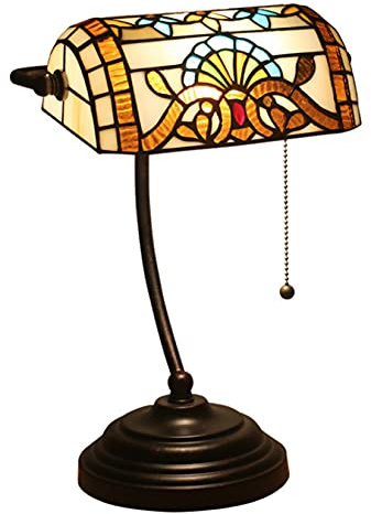 Lámpara de banquero Barroco Estilo Retro Art Stained Glass con vidrieras, Luces de Mesa Vintage, lámpara de Piano Hecha a Mano con Base de aleación de Zinc para Lectura, cafetería, Bar, Sala de