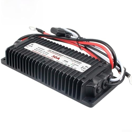 Convertisseur DC-DC 10 V-36 V vers 14,6 V 30 A Chargeur pour batteries au lithium IP65 étanche avec indicateur LED et fonction de charge intelligente pour camping-car, bateau, systèmes solaires Noir