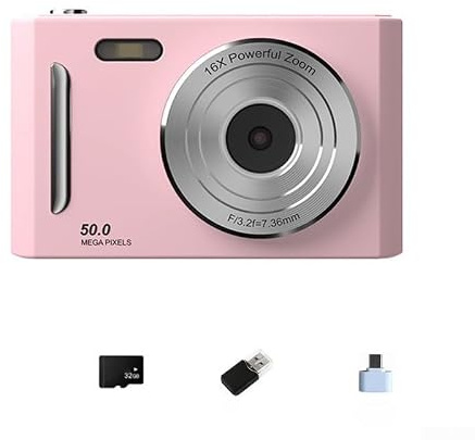 Portable 4k Digital Camera 64mp Retro Ccd Style 8x Zoom Video Recorder Webcam Mode Anti Shake Compact Design For Beginners Teens Students Travel White(Pink 32G)
