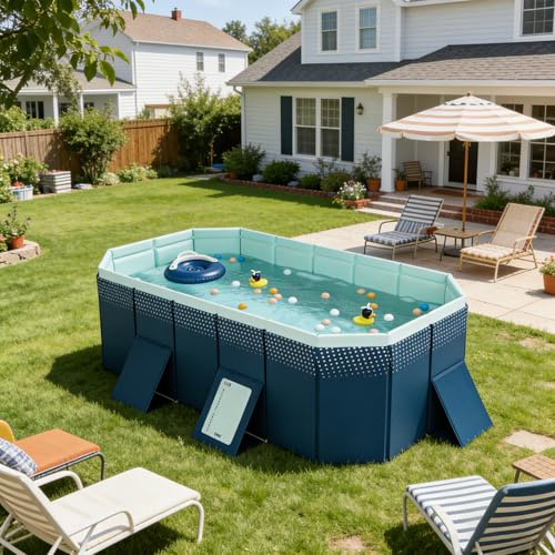Stor hopfällbar vuxenpool, hård plastpool för trädgården, robust icke-uppblåsbar vattenlekplats, perfekt för sommarskoj