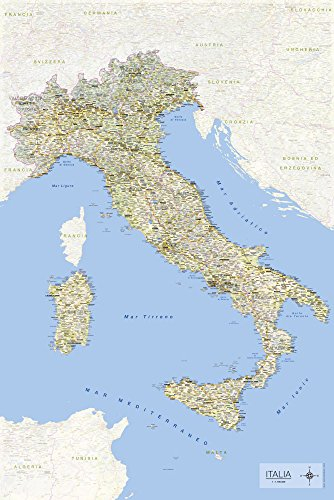 empireposter Carta Geografica Italiana in Formato Maxi 61 X 91,5 cm con Nomi di Comuni e e Informazioni in Lingua Italiana