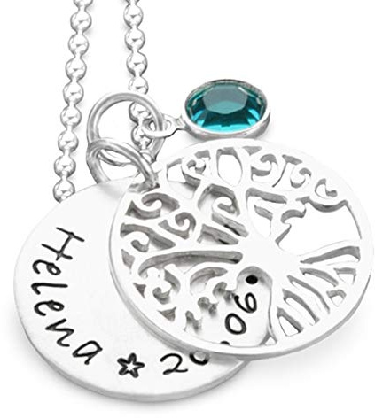 Taufkette Lebensbaum Mädchen Jungs Silber Gravur personalisiert TAUFBÄUMCHEN 925 Silberkette Taufschmuck Name Datum Geburtsstein