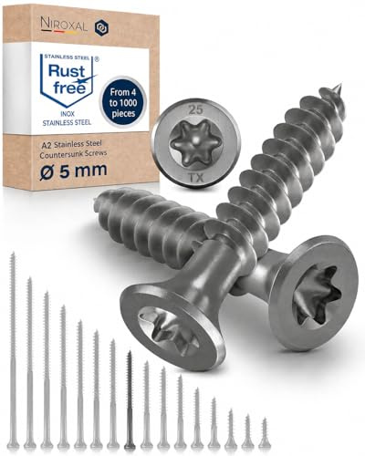 #10-2-3/8 Exterior Wood & Fence Screws 5x60mm Stainless Steel Flat Head Deck Screws Partial Thread 5mm Strong 60mm Long 100 Pieces Rust Resistant A2