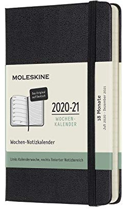 Moleskine - 18-Monats-Kalender/Planer 2020/2021, Taschenplaner auf Deutsch, Wochenkalender mit festem Einband, Format Pocket/A6 9 x 14 cm, Farbe Schwarz, 208 Seiten