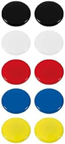 Westcott E-10822 00 - Imanes adhesivos (10 unidades, 30 mm, redondos, 2 de color blanco, negro, rojo, azul, amarillo)