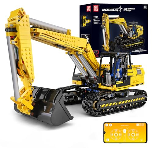 Mould King Remote Control Excavator Building Toy, APP Control Digger Kits, Construction Vehicles Model with Motor, STEM Engineering Toys for Adult