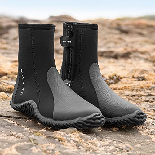 AQUATEC Stivali In Neoprene 5mm - Scarponi Muta Unisex | Punta E Tallone Rinforzati - Zip Laterale Robusta | Suola Antiscivolo | Protezione Contro Oggetti Appuntiti | Calzatura Sub (44)