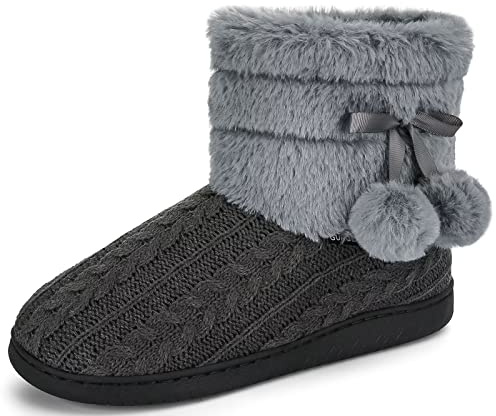 BUGUKI Chausson Bottines Femme Hiver Chaud Peluche Chausson Montant Mémoire Mousse Pantoufles Antidérapant Semelle Intérieur/extérieur