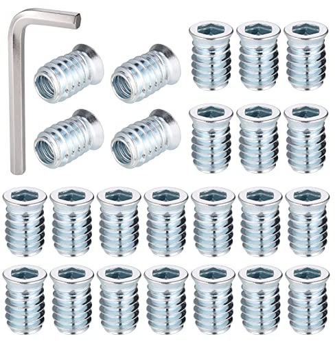 Zocipro 100Pcs Thread Inserts for Wood, M6 x 15mm Zinc Alloy Hex Thread Inserts with Allen Key, Blue