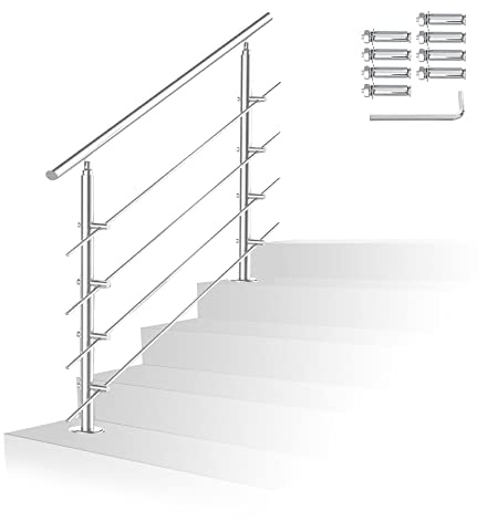 Randaco Edelstahl Handlauf Geländer Innen und Außen, Treppengeländer für Balkon Brüstung Treppen Hauseingang, (180cm, 4 Querstreben)