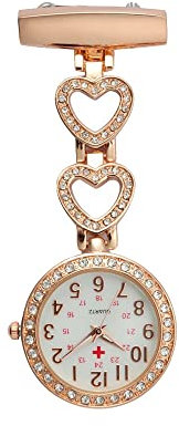 Reloj de bolsillo para enfermera, broche de médico, en forma de corazón, pin de solapa para colgar con clip, reloj de bolsillo portátil para hombres y mujeres, oro rosa, Estilo vintage