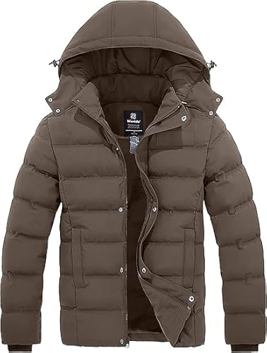 Wantdo Varm vinterjacka, tjock fleecefodrad, ledig militärparkas, utomhusjacka med integrerad huva, flera integrerade fickor, för män, khaki, M