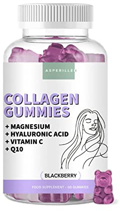 Kollagen Gummibärchen mit Hyaluronsäure - Premium Collagen Komplex für Haut, Haare, Nägel, Knochen und Gelenke - Collagen Gummies mit Vitamin C, Magnesium, Q10, Zink - 60 Einheiten