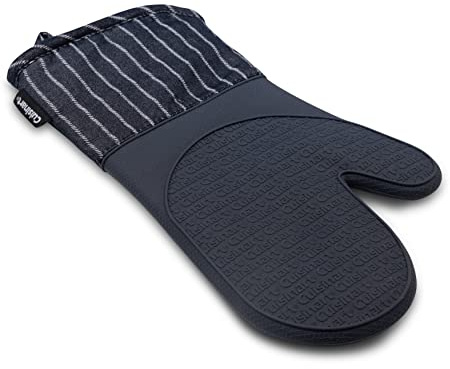 Cuisinart Blue Silicone Oven Gloves - Single Oven Mitt with Blue Denim Pin Stripe Cuff, Non Slip, Heat Resistant Silicone Oven Mitts