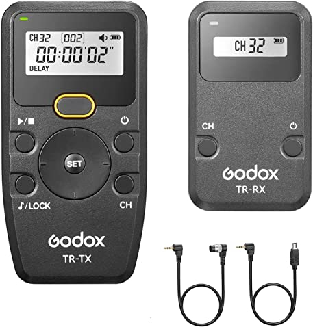 Godox TR Series Wireless Shutter Release Kit for Nikon, Built-in 2.4G Wireless Timer Remote Control with Cords, Support Time-Lapse, Exposure Timer, and Multiple Shooting Modes (TX+RX+N1+N3)