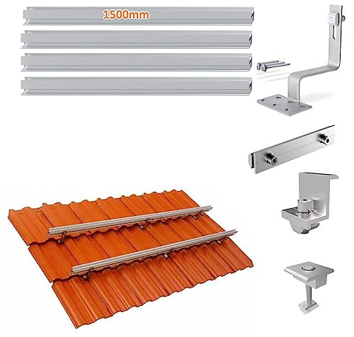 für Breite des Solarmoduls 1134mm, Photovoltaik Solar Ziegeldach Montage Set 12 Module Befestigung Schiene Dachhaken Profilvebinder, Vertikaler Einbau