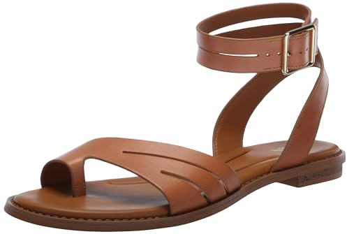 Franco Sarto Women's Greene Ankle Strap Flat Sandals, Tan Brown Leather, 9.5