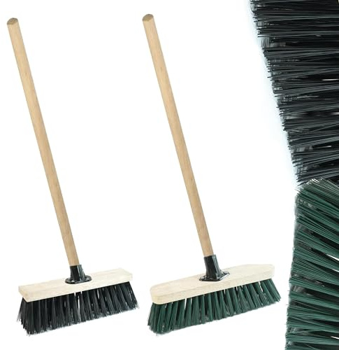 Wooden Handle Black Green Strong PVC Bristle Brooms | For Cleaning/Sweeping Hard Floors Indoors & Outdoors For Cleaning Hard Floors