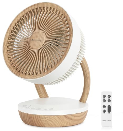 MYCARBON Ventilador de Mesa DC Motor 20dB Ventilador Silencioso 8 Velocidades 3 Modos Ventilador Potente 75°/90° Oscilación Temporizador 8H con Control Remoto