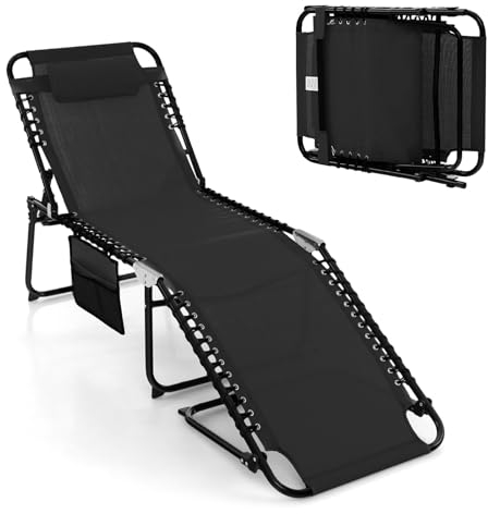 GIANTEX Sonnenliege klappbar Gartenliege, Campingliege Strandliege Verstellbarer Rückenlehne & Kopfstütze, Liegestuhl Liegesessel mit Seitentasche, Liege Reiseliege Relaxliege bis 150 kg belastbar
