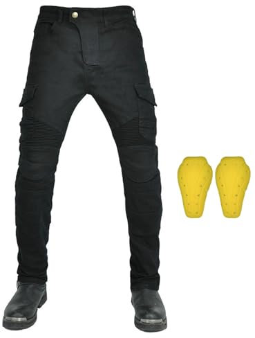 RCLONGEU Pantalon Moto Hombre Mujere con Protecciones, Pantalon Vaquero Moto, Equipos de Protección Mejorados, Marcado CE (Negro,6XL)